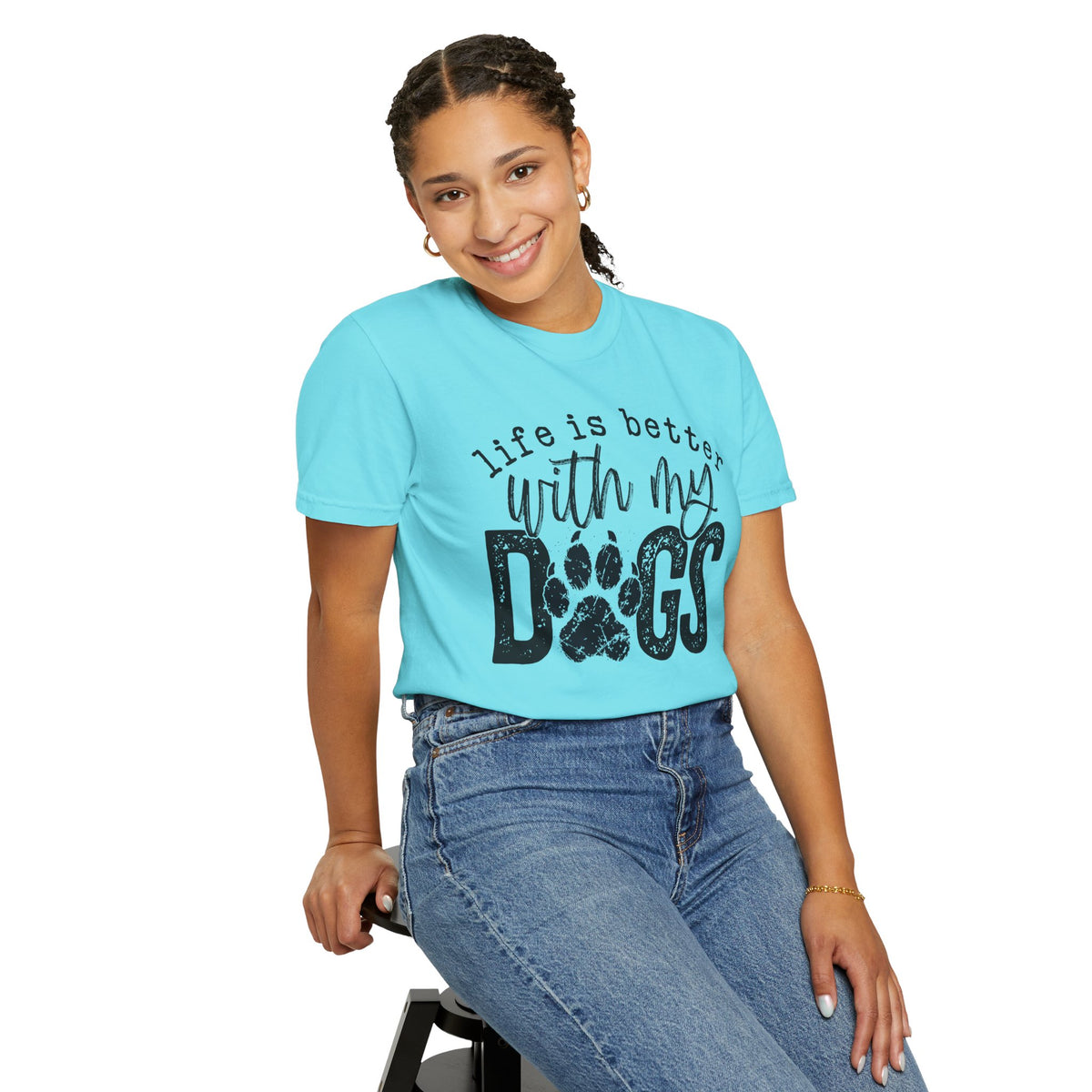Life Is Better With My Dogs, Distressed - Comfort Colors | Trendy Women's and Men's T-Shirt. Direct to Garment. Printed & Shipped in the USA. Unisex Sizes.