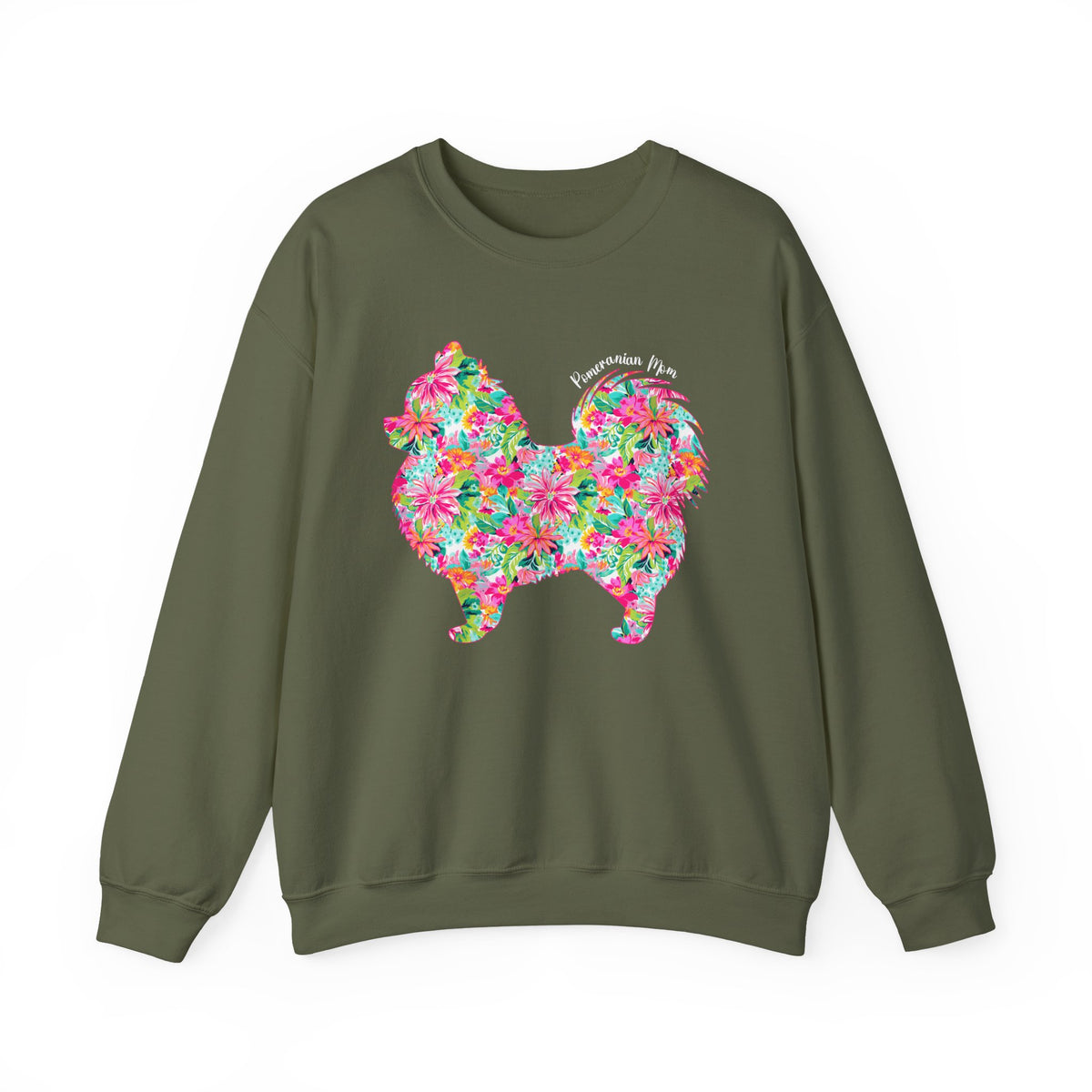 Pomeranian Mom, Floral – Gildan Heavy Blend | Trendy Women’s Soft Sweatshirt. Direct to Garment. Printed & Shipped in the USA. Unisex Sizes.