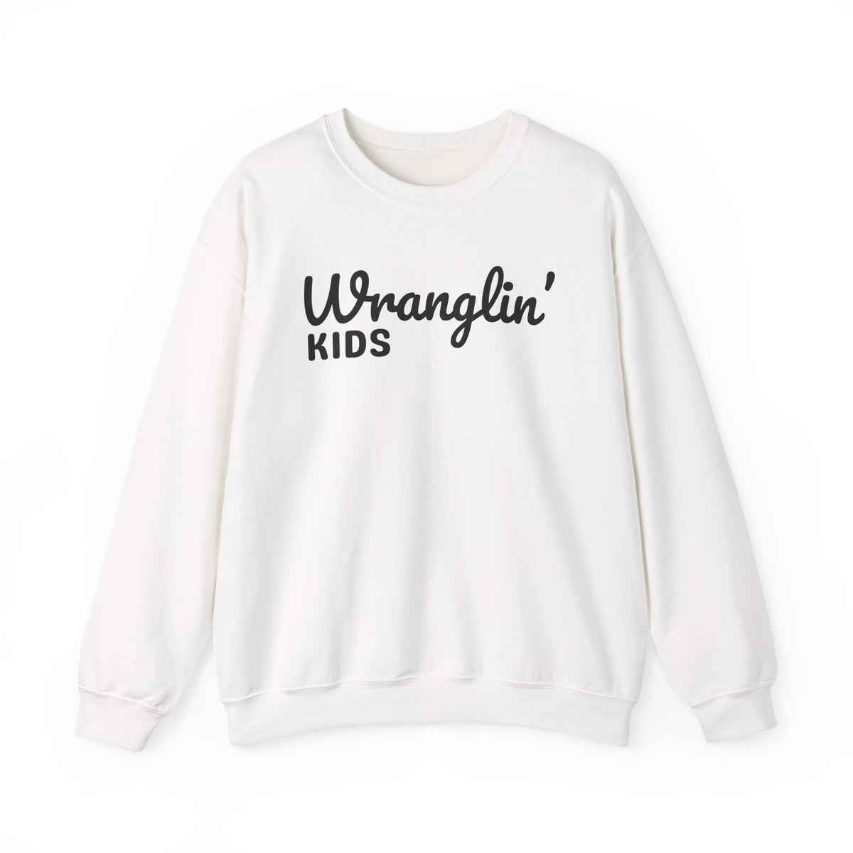 Wranglin' Kids Funny Mom Dad – Gildan Heavy Blend | Trendy Women’s and Men's Soft Sweatshirt. Direct to Garment. Printed & Shipped in the USA. Unisex Sizes.