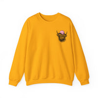 Head Heffa Highland Cow, Front & Back Print – Gildan Heavy Blend | Trendy Women’s Soft Sweatshirt. Direct to Garment. Printed & Shipped in the USA. Unisex Sizes.