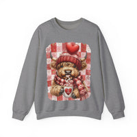 Highland Cow Be Mine, Red Checkered – Gildan Heavy Blend | Trendy Women’s Soft Sweatshirt. Direct to Garment. Printed & Shipped in the USA. Unisex Sizes.