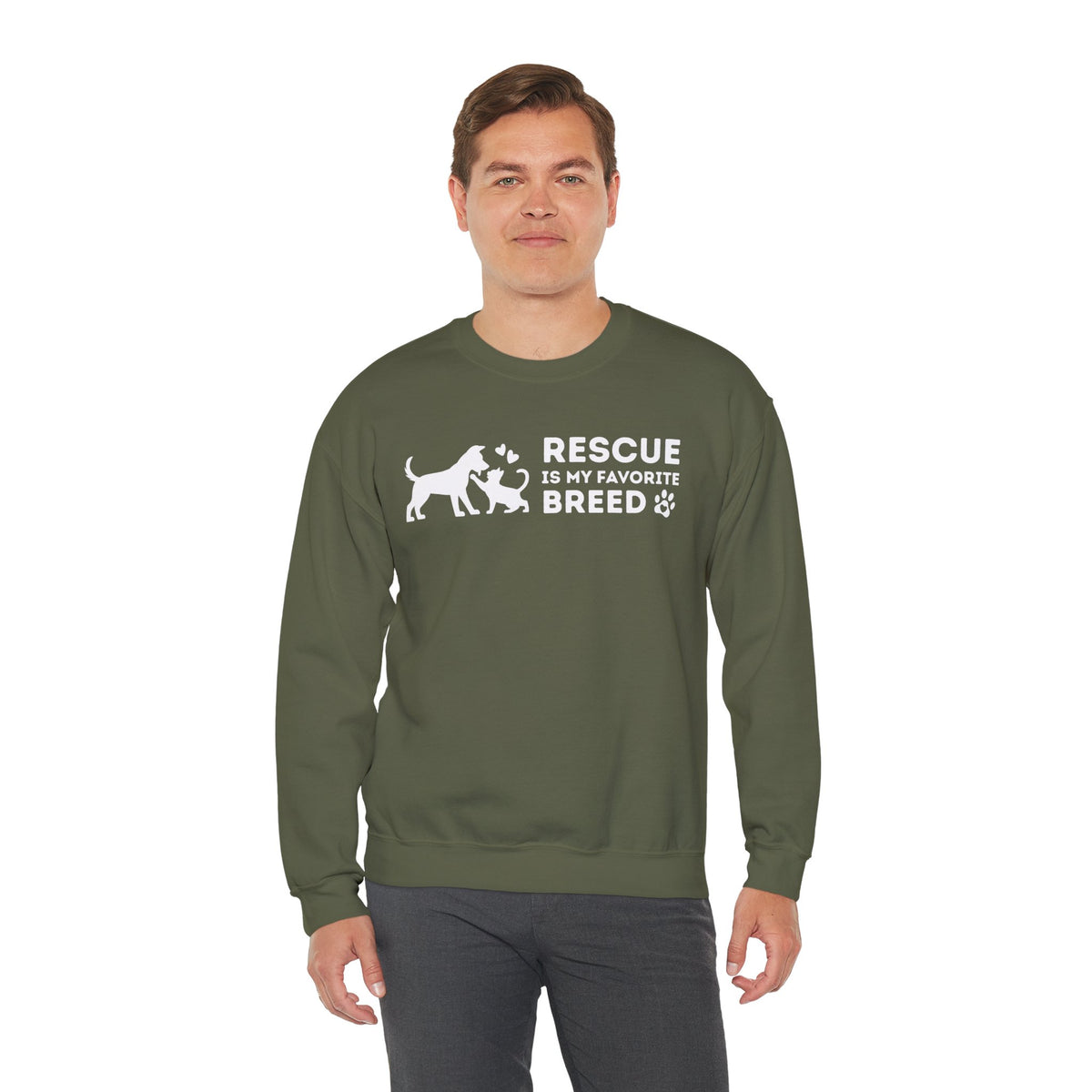 Rescue Is My Favorite Breed *This Shirt Saves Lives* – Gildan Heavy Blend | Trendy Men's and Women’s Soft Sweatshirt. Direct to Garment. Printed & Shipped in the USA. Unisex Sizes.