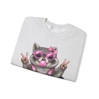 Cute But Feral, Raccoon in Pink Bibs – Gildan Heavy Blend | Trendy Women’s Soft Sweatshirt. Direct to Garment. Printed & Shipped in the USA. Unisex Sizes.