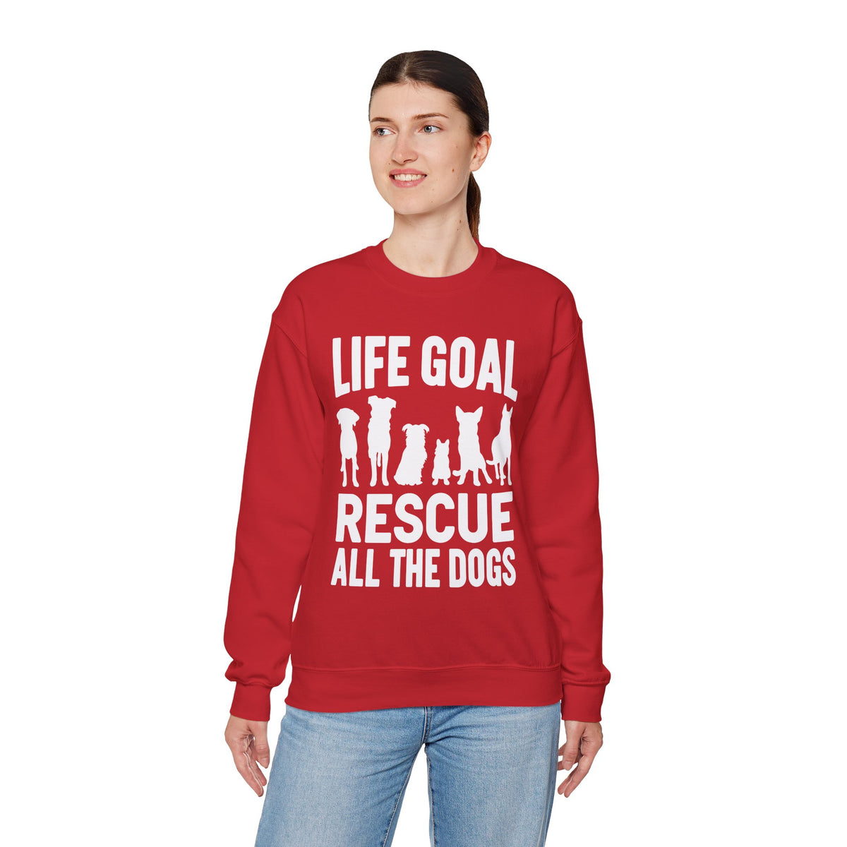 Life Goal Rescue All The Dogs – Gildan Heavy Blend | Trendy Men's and Women’s Soft Sweatshirt. Direct to Garment. Printed & Shipped in the USA. Unisex Sizes.