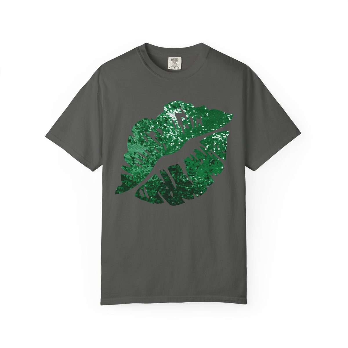 Green Faux Glitter Kiss - Comfort Colors | Trendy Women's T-Shirt. Direct to Garment. Printed & Shipped in the USA. Unisex Sizes.