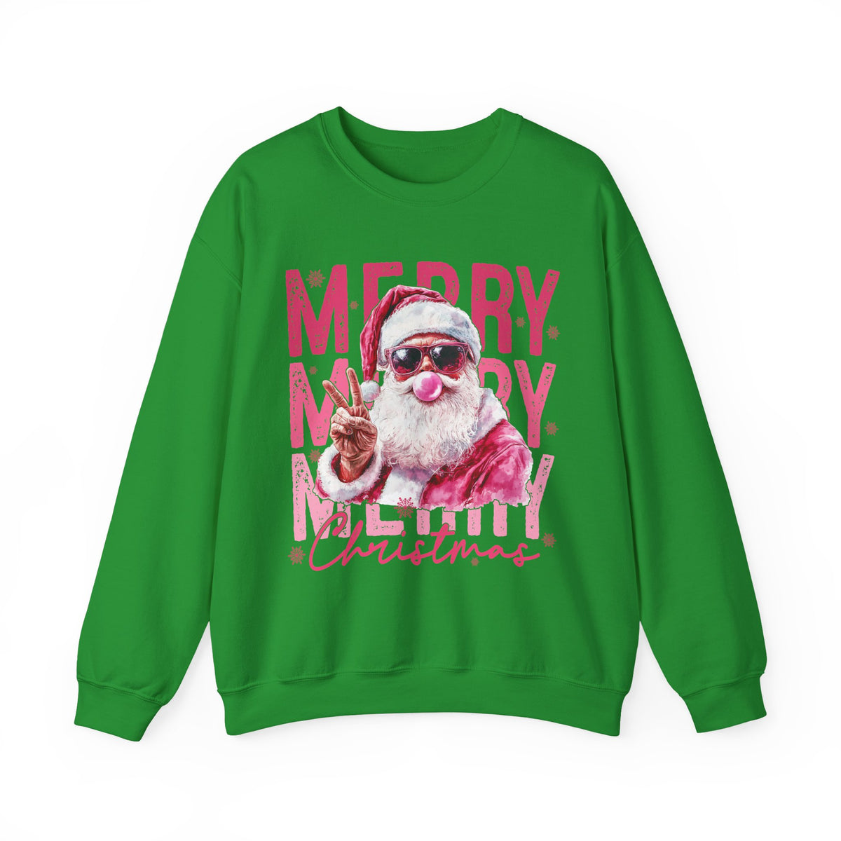Pink Merry Christmas Bubblegum Santa – Gildan Heavy Blend | Trendy Women’s Soft Sweatshirt. Direct to Garment. Printed & Shipped in the USA. Unisex Sizes.