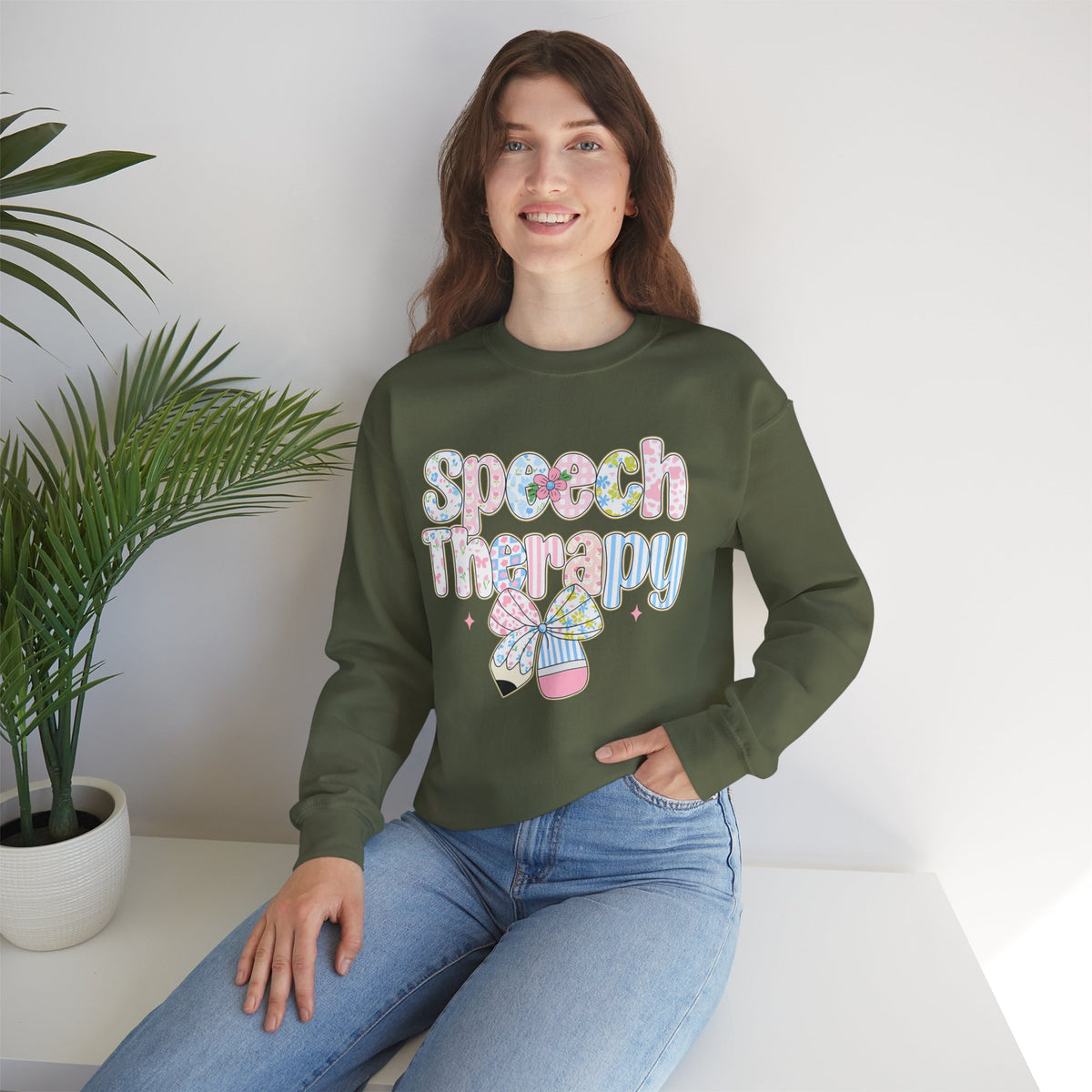 Speech Therapy - Pink Blue Coquette – Gildan Heavy Blend | Trendy Women’s Soft Sweatshirt. Direct to Garment. Printed & Shipped in the USA. Unisex Sizes.