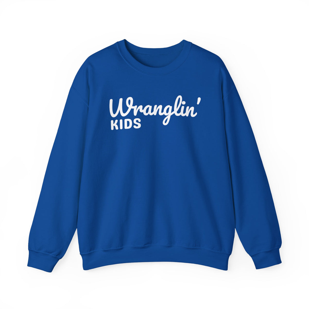 Wranglin' Kids Funny Mom Dad – Gildan Heavy Blend | Trendy Women’s and Men's Soft Sweatshirt. Direct to Garment. Printed & Shipped in the USA. Unisex Sizes.