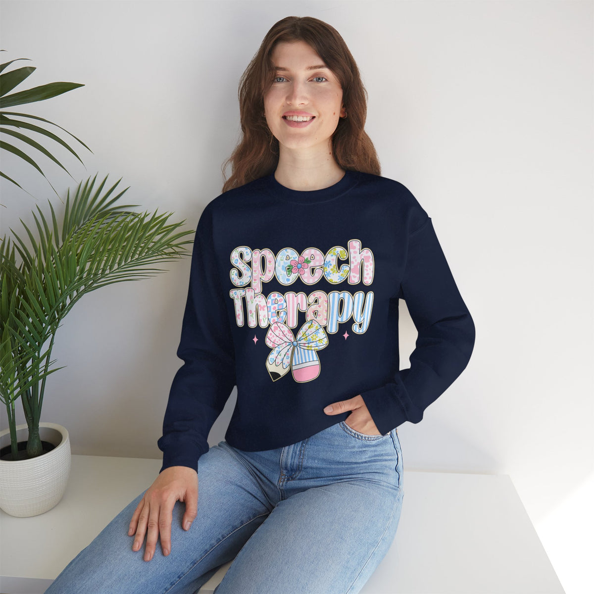 Speech Therapy - Pink Blue Coquette – Gildan Heavy Blend | Trendy Women’s Soft Sweatshirt. Direct to Garment. Printed & Shipped in the USA. Unisex Sizes.