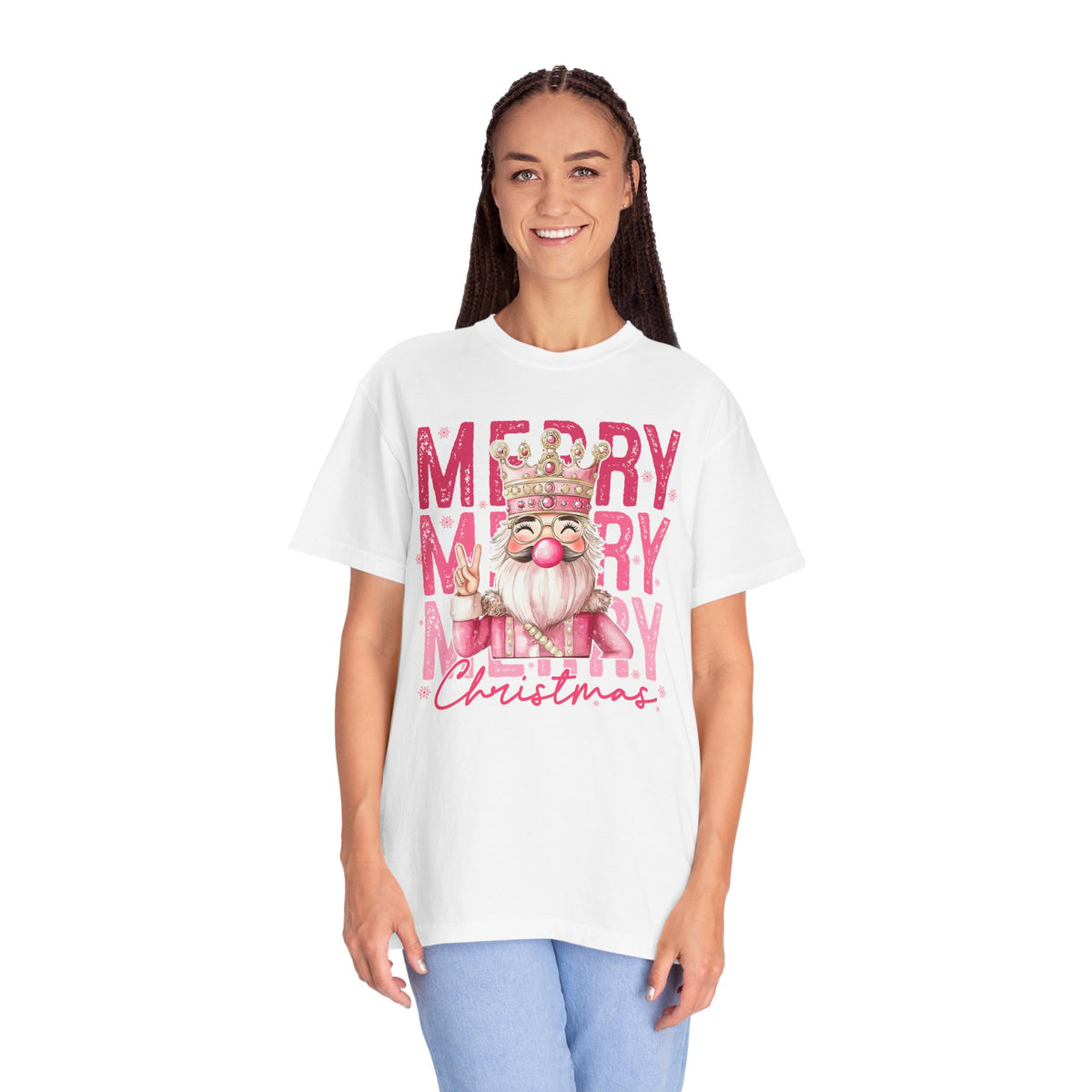 Merry Christmas — Cute Pink Bubblegum Nutcracker  - Comfort Colors | Trendy Women's T-Shirt. Direct to Garment. Printed & Shipped in the USA. Unisex Sizes.
