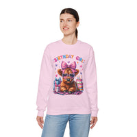 Birthday Girl, Highland Cow – Gildan Heavy Blend | Trendy Women’s Soft Sweatshirt. Direct to Garment. Printed & Shipped in the USA. Unisex Sizes.