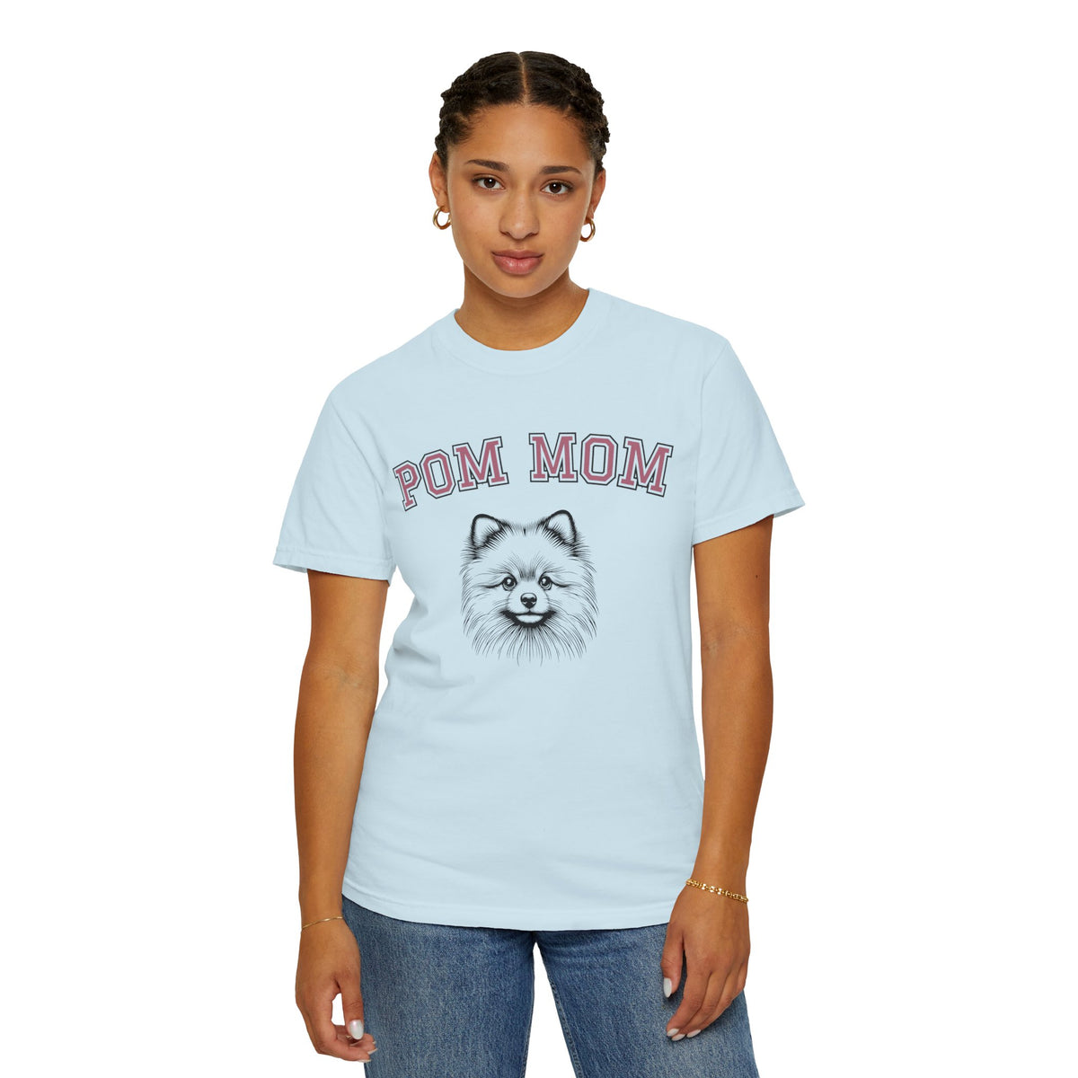 Pom Mom, Varsity - Comfort Colors | Trendy Women's T-Shirt. Direct to Garment. Printed & Shipped in the USA. Unisex Sizes.