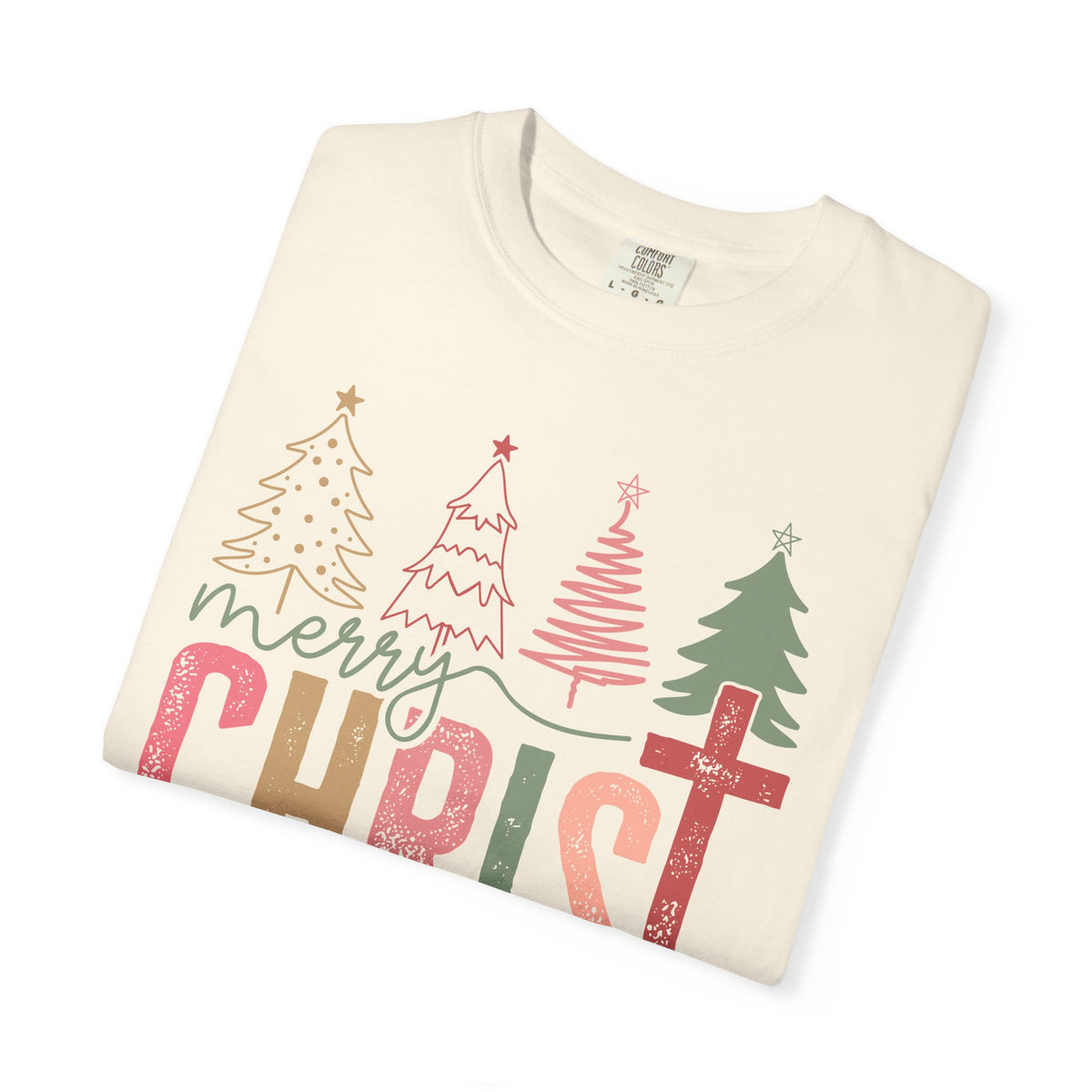 Merry ChrisTmas Christian Faith Graphic - Comfort Colors | Trendy Women's T-Shirt. Direct to Garment. Printed & Shipped in the USA. Unisex Sizes.