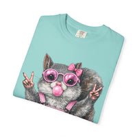 Cute But Feral, Squirrel in Pink Bibs - Comfort Colors | Trendy Women's T-Shirt. Direct to Garment. Printed & Shipped in the USA. Unisex Sizes.