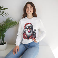 Biker Santa Leather Jacket Bubblegum – Gildan Heavy Blend | Trendy Women’s and Men's Soft Sweatshirt. Direct to Garment. Printed & Shipped in the USA. Unisex Sizes.
