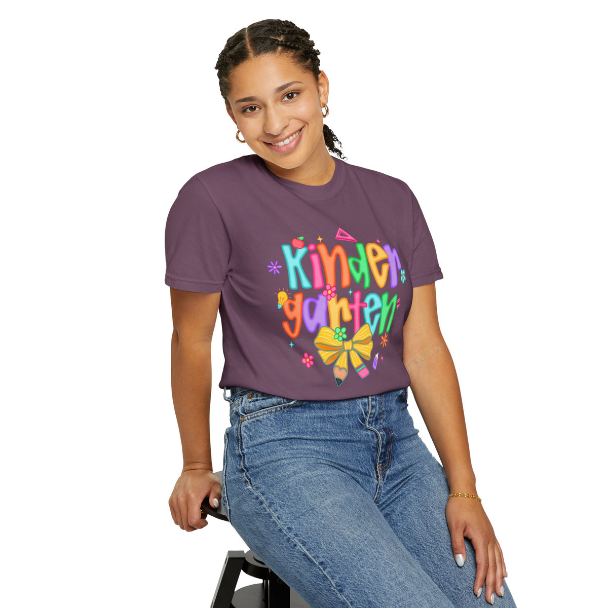 Coquette Kindergarten Pencil Bow - Comfort Colors | Trendy Women's T-Shirt. Direct to Garment. Printed & Shipped in the USA. Unisex Sizes.