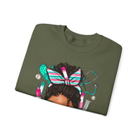 Phlebotomist Life, Messy Bun – Gildan Heavy Blend | Trendy Women’s Soft Sweatshirt. Direct to Garment. Printed & Shipped in the USA. Unisex Sizes.