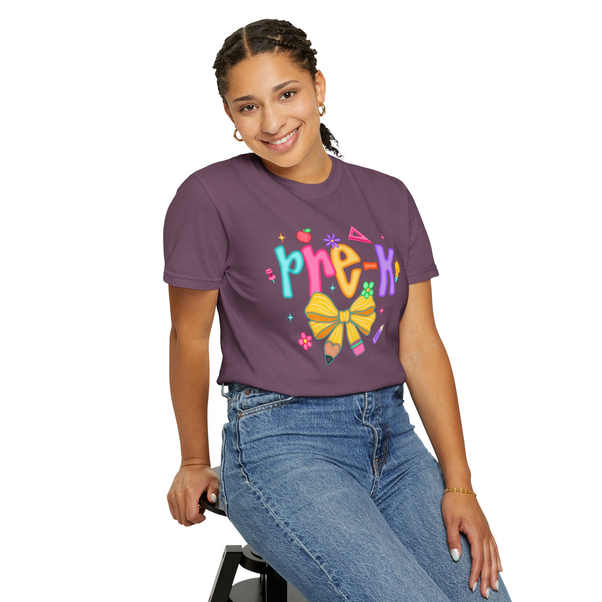 Coquette Pre-K Pencil Bow - Comfort Colors | Trendy Women's T-Shirt. Direct to Garment. Printed & Shipped in the USA. Unisex Sizes.