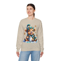 Winter Baby Highland Cow with Cocoa – Gildan Heavy Blend | Trendy Women’s Soft Sweatshirt. Direct to Garment. Printed & Shipped in the USA. Unisex Sizes.