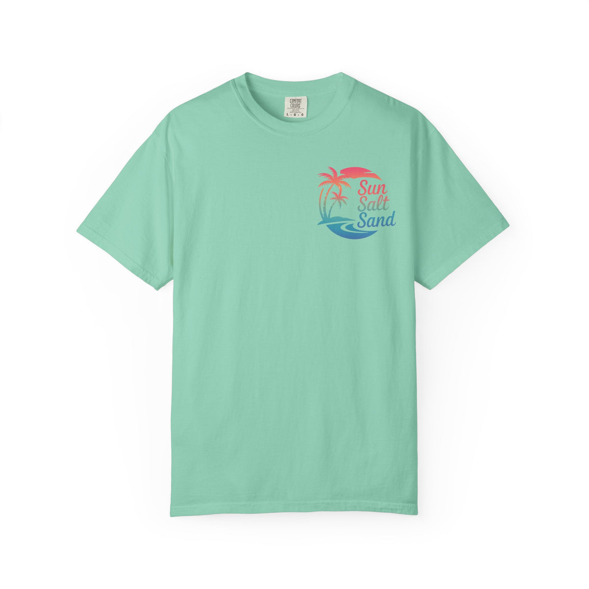 Sun Salt Sand, Beach Sunset - Front & Back Print - Comfort Colors | Trendy Women's and Men's T-Shirt. Direct to Garment. Printed & Shipped in the USA. Unisex Sizes.