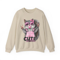 Cute But Feral, Squirrel in Pink Bibs – Gildan Heavy Blend | Trendy Women’s Soft Sweatshirt. Direct to Garment. Printed & Shipped in the USA. Unisex Sizes.