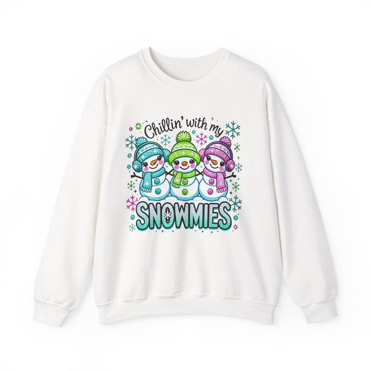 Chillin' With My Snowmies, Winter Snowman – Gildan Heavy Blend | Trendy Women’s Soft Sweatshirt. Direct to Garment. Printed & Shipped in the USA. Unisex Sizes.