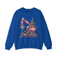 Excavator Merry Christmas Construction – Gildan Heavy Blend | Trendy Women’s Soft Sweatshirt. Direct to Garment. Printed & Shipped in the USA. Unisex Sizes.