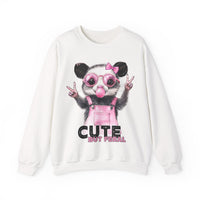 Cute But Feral, Possum in Pink Bibs – Gildan Heavy Blend | Trendy Women’s Soft Sweatshirt. Direct to Garment. Printed & Shipped in the USA. Unisex Sizes.