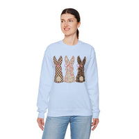 Easter Bunny Trio - Checkered, Floral & Leopard – Gildan Heavy Blend | Trendy Women’s Soft Sweatshirt. Direct to Garment. Printed & Shipped in the USA. Unisex Sizes.