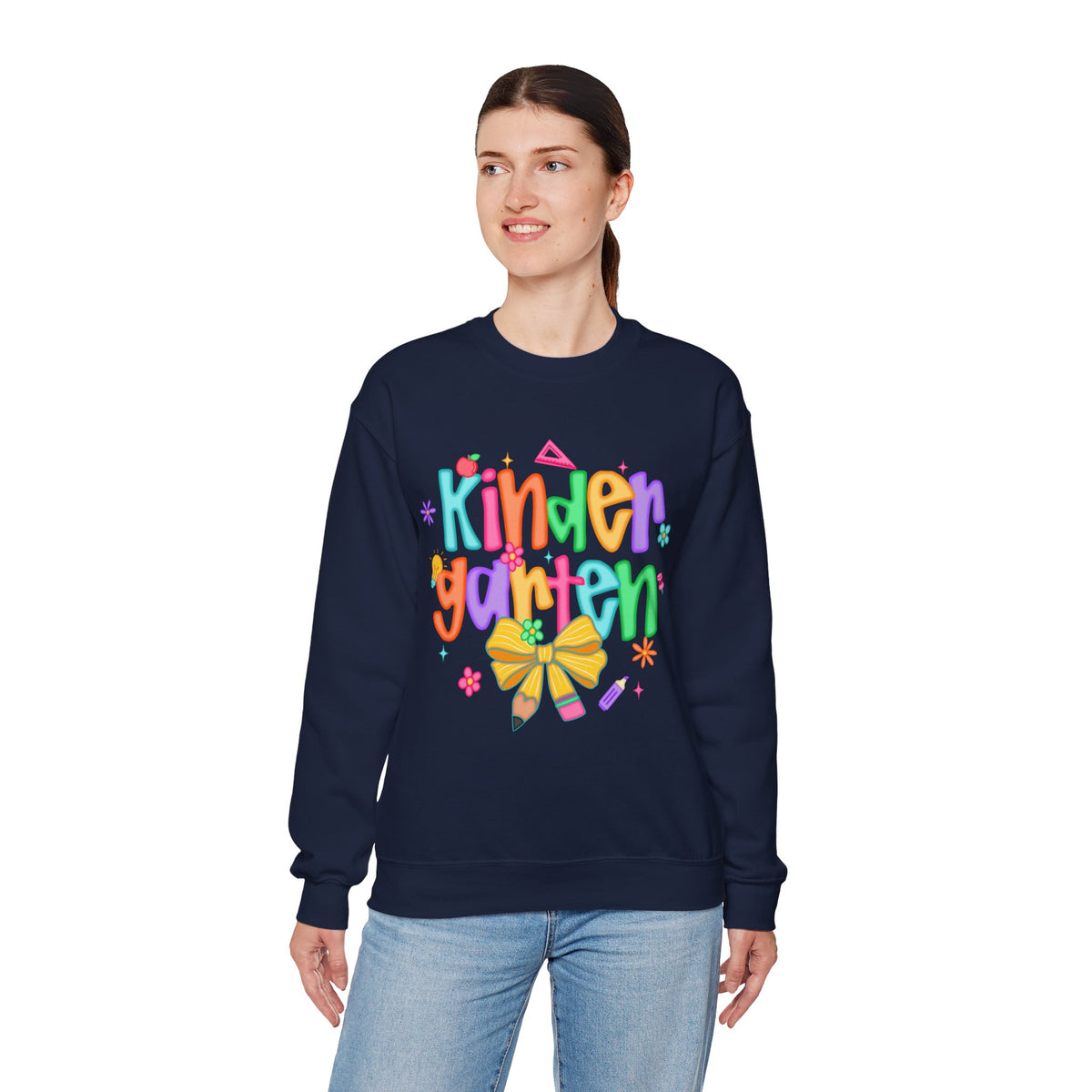 Coquette Kindergarten Pencil Bow – Gildan Heavy Blend | Trendy Women’s Soft Sweatshirt. Direct to Garment. Printed & Shipped in the USA. Unisex Sizes.