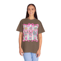 Coquette Pastel Christmas Nutcracker Trio Pink and Green - Comfort Colors | Trendy Women's T-Shirt. Direct to Garment. Printed & Shipped in the USA. Unisex Sizes.