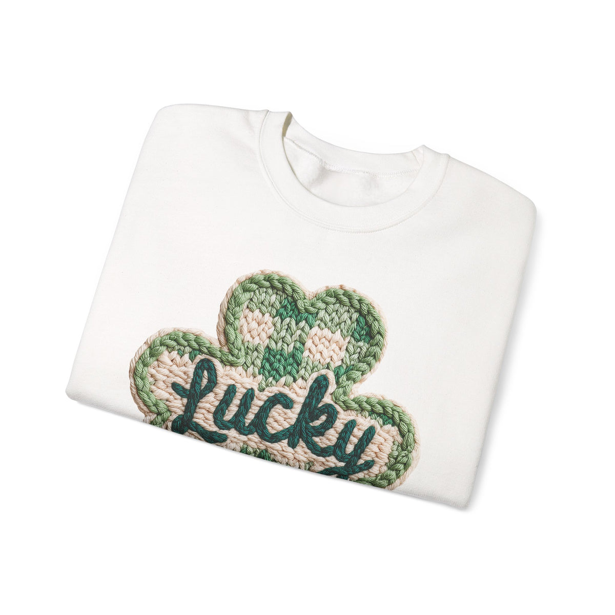 Lucky Shamrock Faux Knit – Gildan Heavy Blend | Trendy Men's and Women’s Soft Sweatshirt. Direct to Garment. Printed & Shipped in the USA. Unisex Sizes.