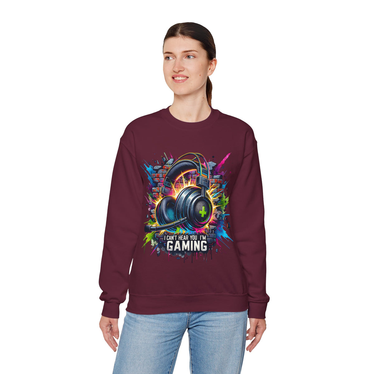 Gaming Headset I Can't Hear You, I'm Gaming – Gildan Heavy Blend | Trendy Women’s and Men's Soft Sweatshirt. Direct to Garment. Printed & Shipped in the USA. Unisex Sizes.