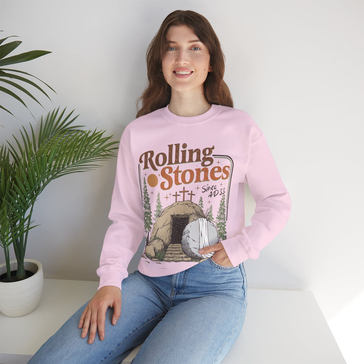 Rolling Stones "Since AD33" Easter Empty Tomb Christian – Gildan Heavy Blend | Trendy Men's and Women’s Soft Sweatshirt. Direct to Garment. Printed & Shipped in the USA. Unisex Sizes.