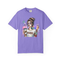 Cool Mombie with Coffee Peace Tattoo - Comfort Colors | Trendy Women's T-Shirt. Direct to Garment. Printed & Shipped in the USA. Unisex Sizes.