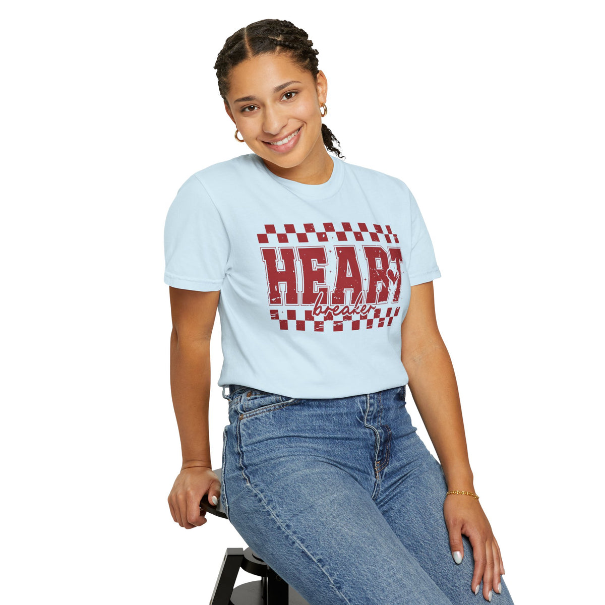 Heart Breaker, Red Checkered Distressed - Comfort Colors | Trendy Women's T-Shirt. Direct to Garment. Printed & Shipped in the USA. Unisex Sizes.