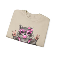 Cute But Feral, Raccoon in Pink Bibs – Gildan Heavy Blend | Trendy Women’s Soft Sweatshirt. Direct to Garment. Printed & Shipped in the USA. Unisex Sizes.