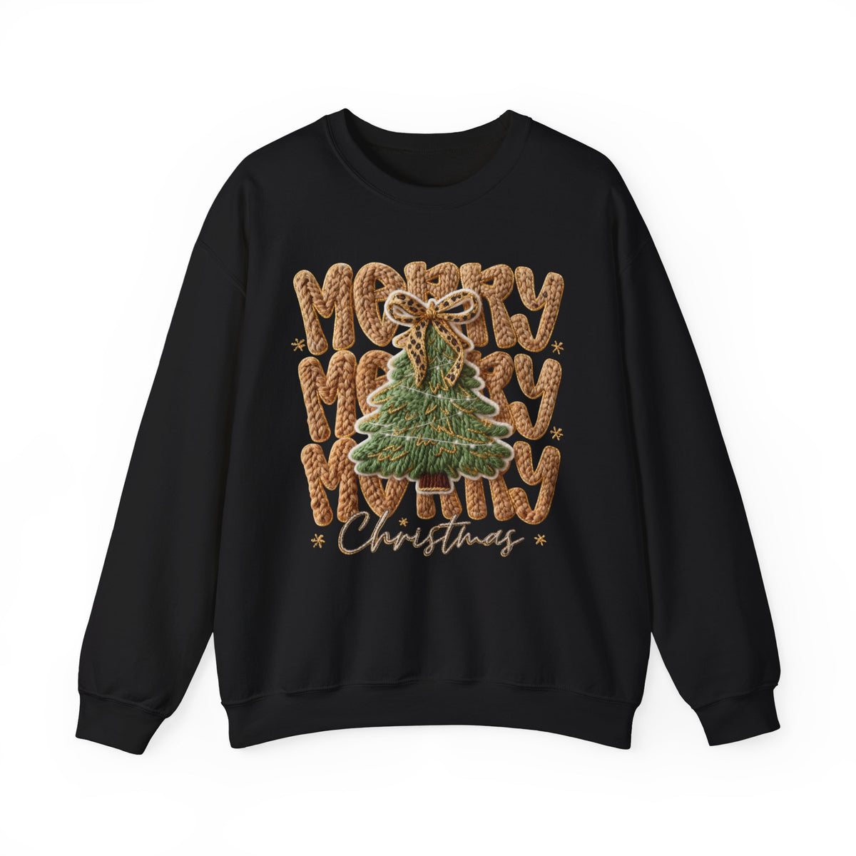 Merry Merry Merry Christmas, Faux Latch Hook Yarn – Gildan Heavy Blend | Trendy Women’s Soft Sweatshirt. Direct to Garment. Printed & Shipped in the USA. Unisex Sizes.