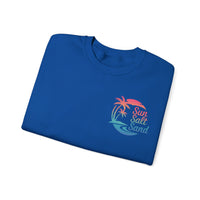 Sun Salt Sand, Beach Sunset - Front & Back Print – Gildan Heavy Blend | Trendy Women’s and Men's Soft Sweatshirt. Direct to Garment. Printed & Shipped in the USA. Unisex Sizes.