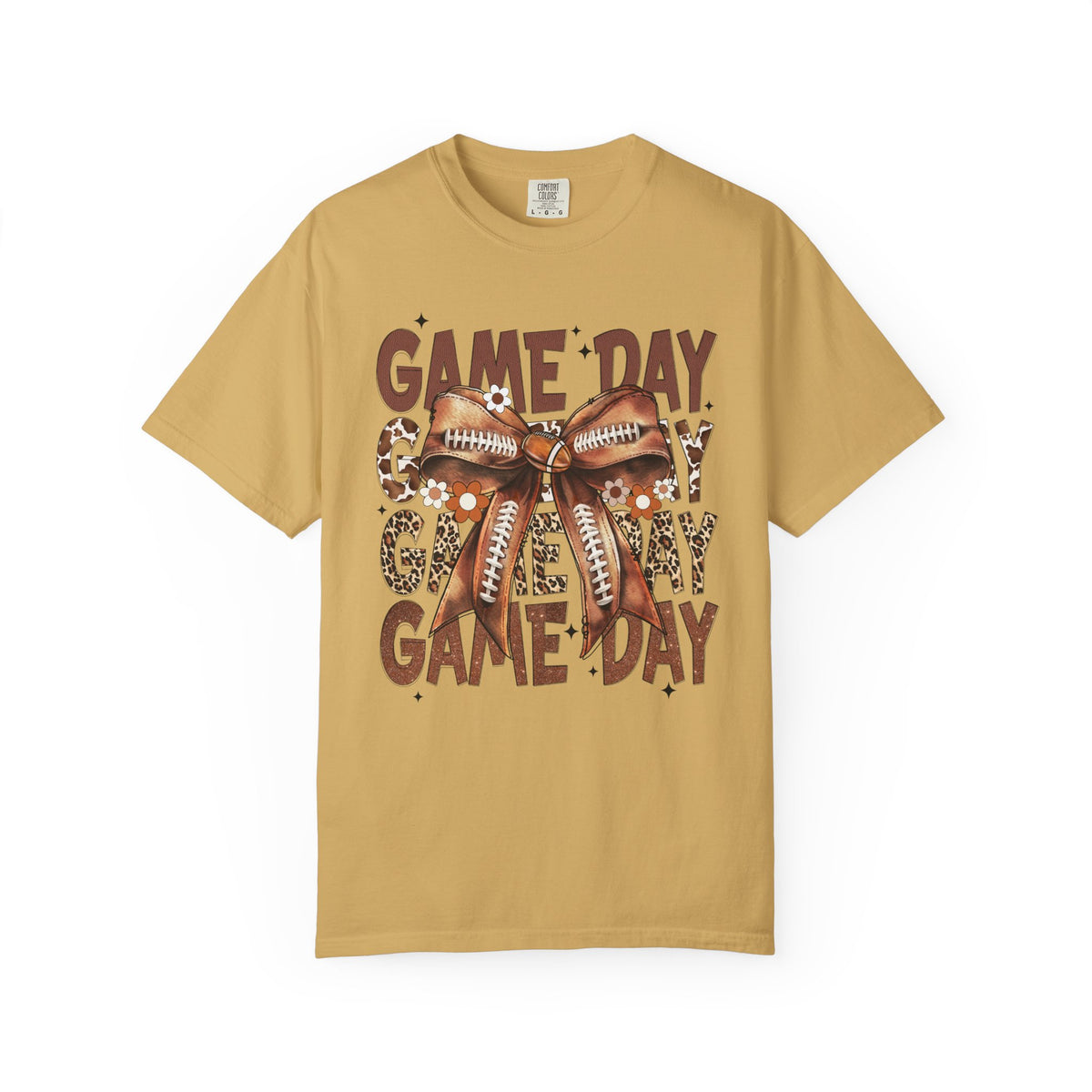 Game Day - Football Bow - Comfort Colors | Trendy Women's T-Shirt. Direct to Garment. Printed & Shipped in the USA. Unisex Sizes.