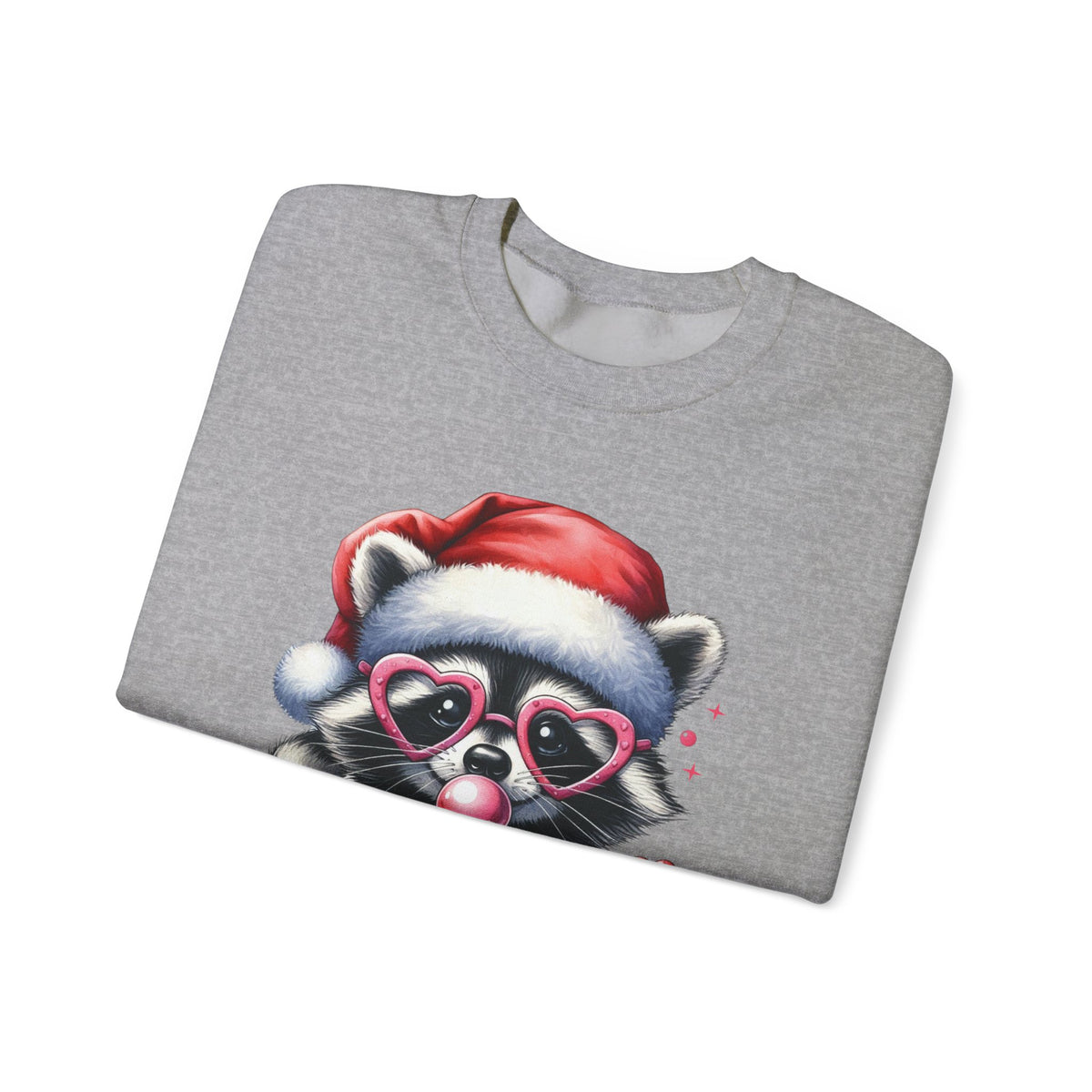 Merry Trashmas Bubblegum Raccoon w/Santa Hat Christmas – Gildan Heavy Blend | Trendy Women’s Soft Sweatshirt. Direct to Garment. Printed & Shipped in the USA. Unisex Sizes.