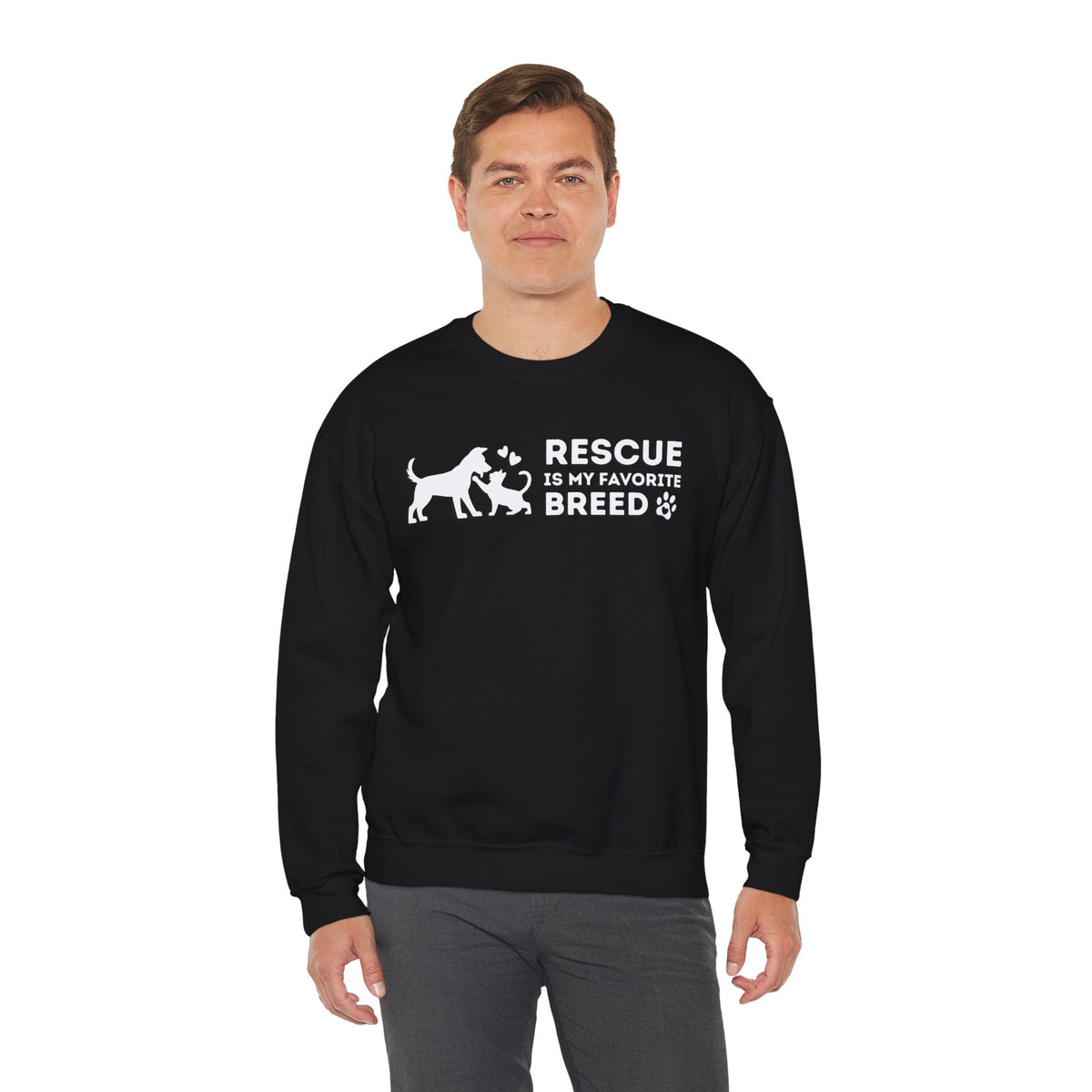 Rescue Is My Favorite Breed *This Shirt Saves Lives* – Gildan Heavy Blend | Trendy Men's and Women’s Soft Sweatshirt. Direct to Garment. Printed & Shipped in the USA. Unisex Sizes.
