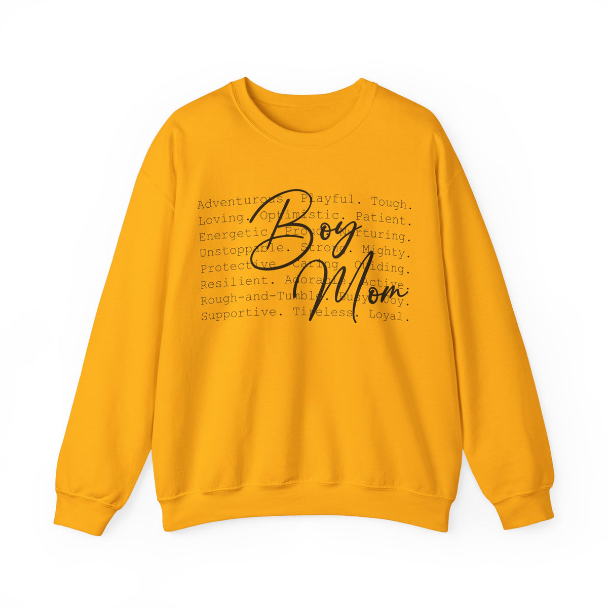 Boy Mom Typography – Gildan Heavy Blend | Trendy Women’s Soft Sweatshirt. Direct to Garment. Printed & Shipped in the USA. Unisex Sizes.