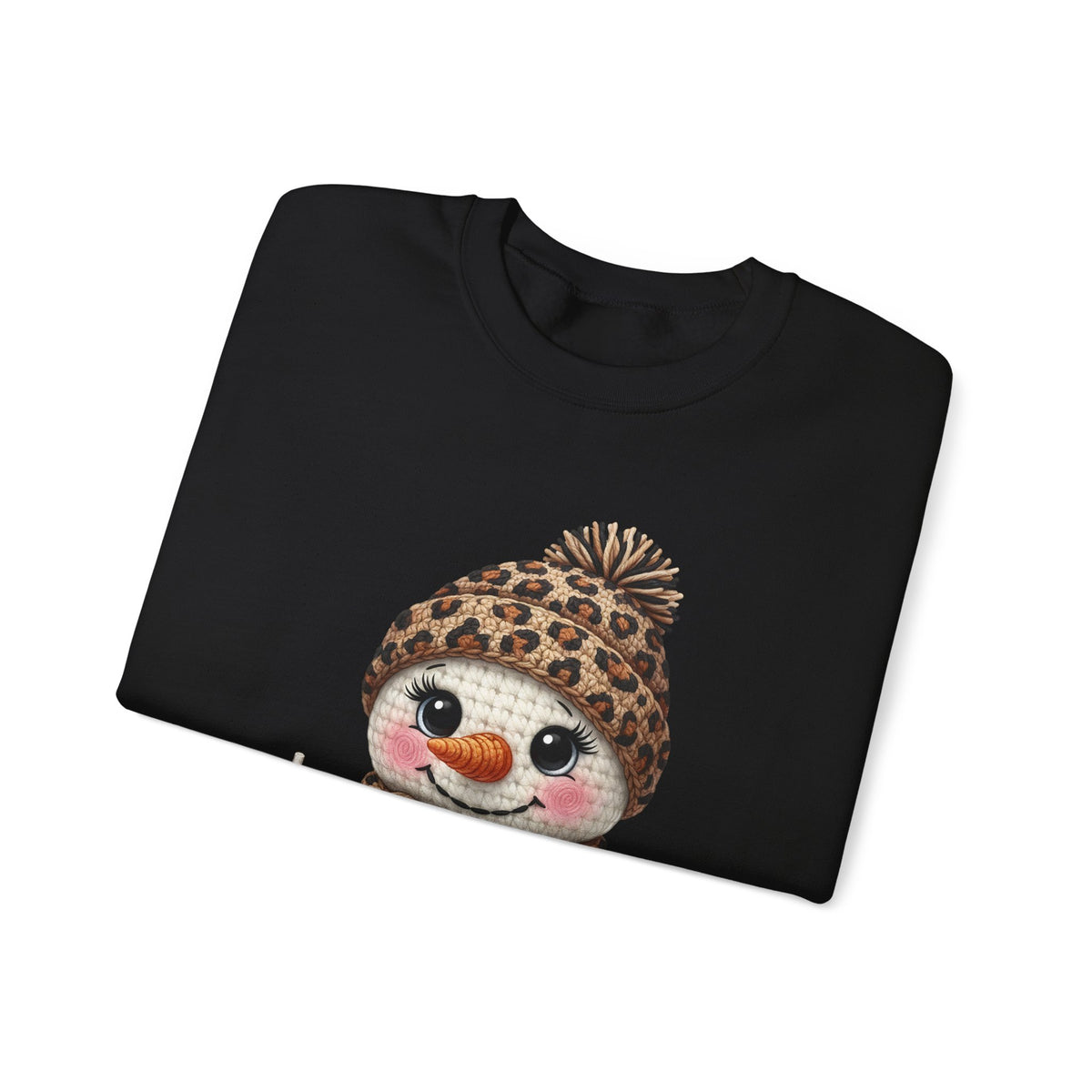 Leopard Snowman - Leopard Purse, Drink, Hat & Scarf – Gildan Heavy Blend | Trendy Women’s Soft Sweatshirt. Direct to Garment. Printed & Shipped in the USA. Unisex Sizes.