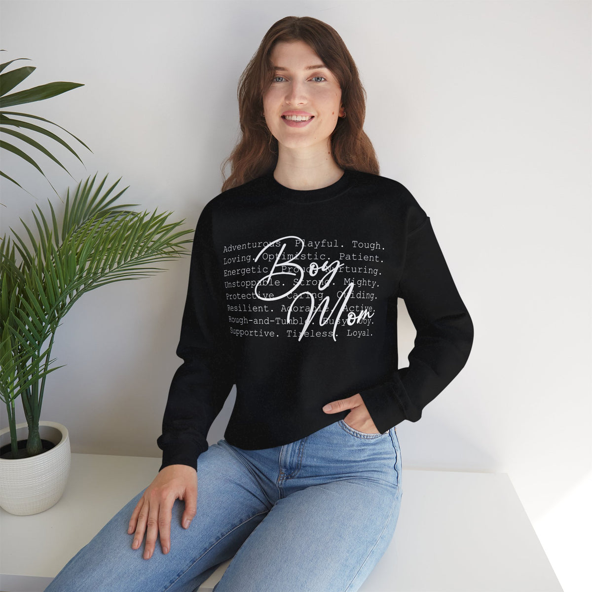 Boy Mom Typography – Gildan Heavy Blend | Trendy Women’s Soft Sweatshirt. Direct to Garment. Printed & Shipped in the USA. Unisex Sizes.