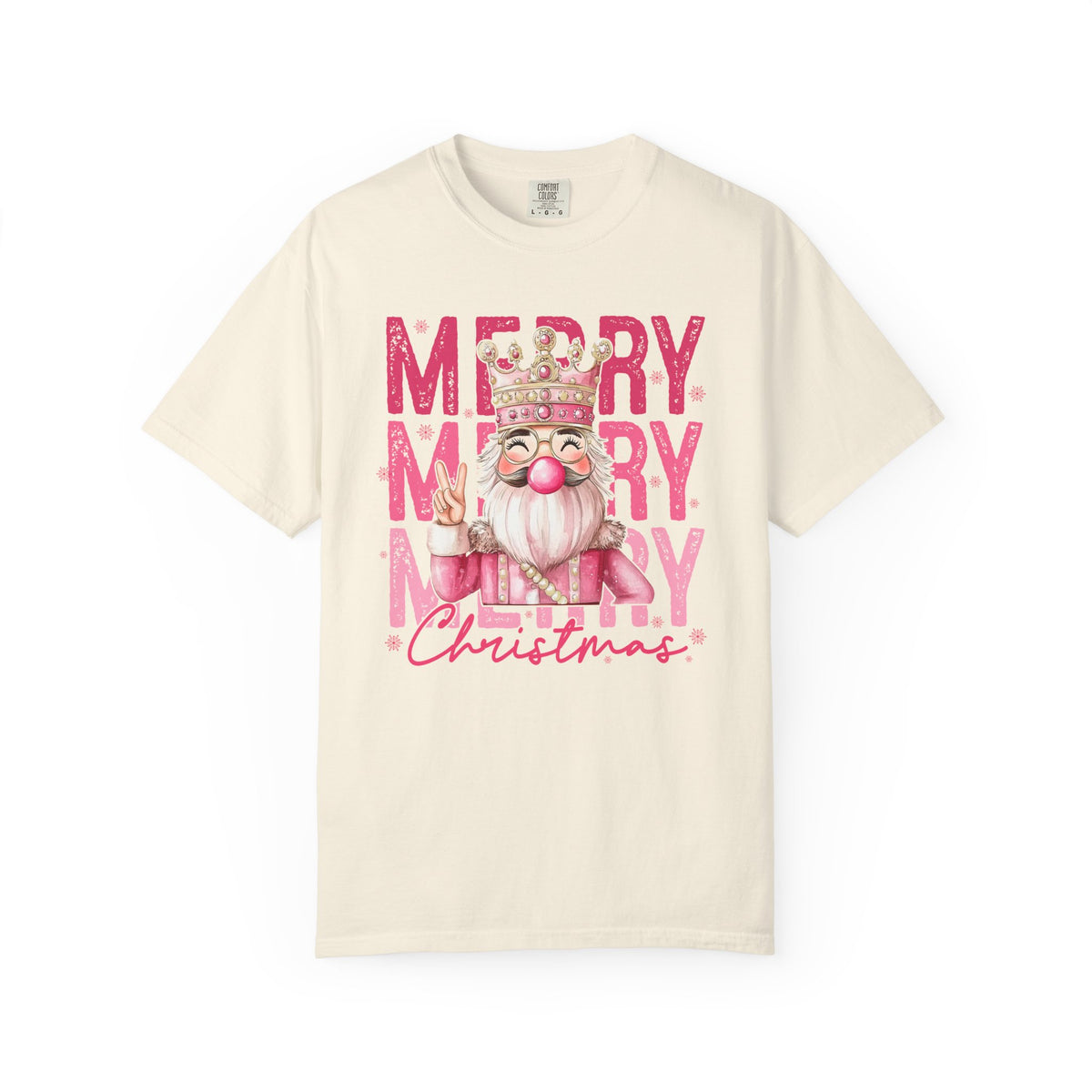 Merry Christmas — Cute Pink Bubblegum Nutcracker  - Comfort Colors | Trendy Women's T-Shirt. Direct to Garment. Printed & Shipped in the USA. Unisex Sizes.
