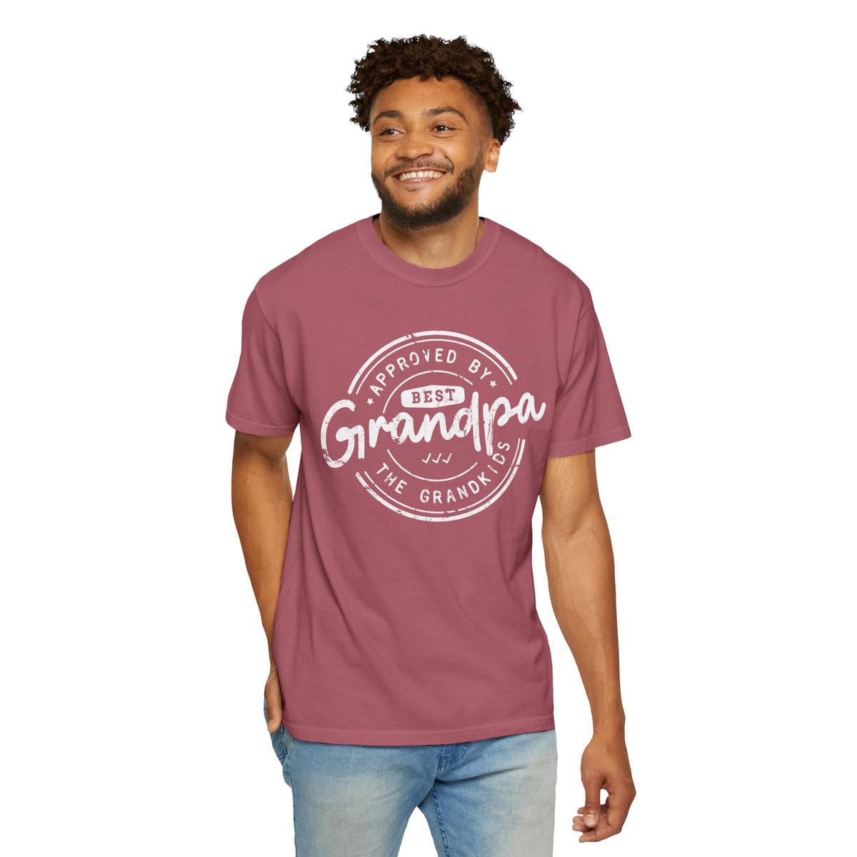 Best Grandpa, Approved by the Grandkids - Comfort Colors | Trendy Men's T-Shirt. Direct to Garment. Printed & Shipped in the USA. Unisex Sizes.