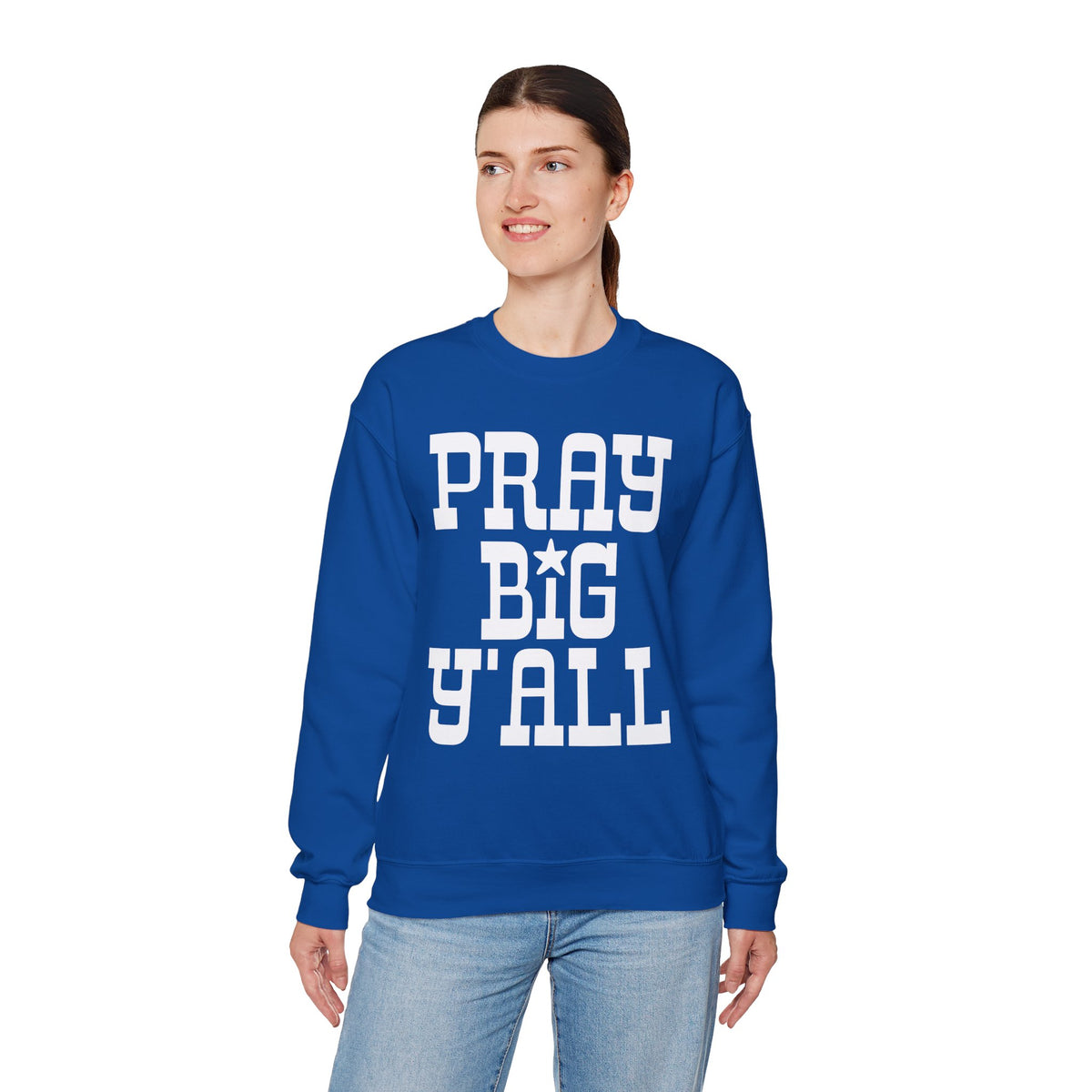Pray Big Y'all – Gildan Heavy Blend | Trendy Women’s and Men's Soft Sweatshirt. Direct to Garment. Printed & Shipped in the USA. Unisex Sizes.