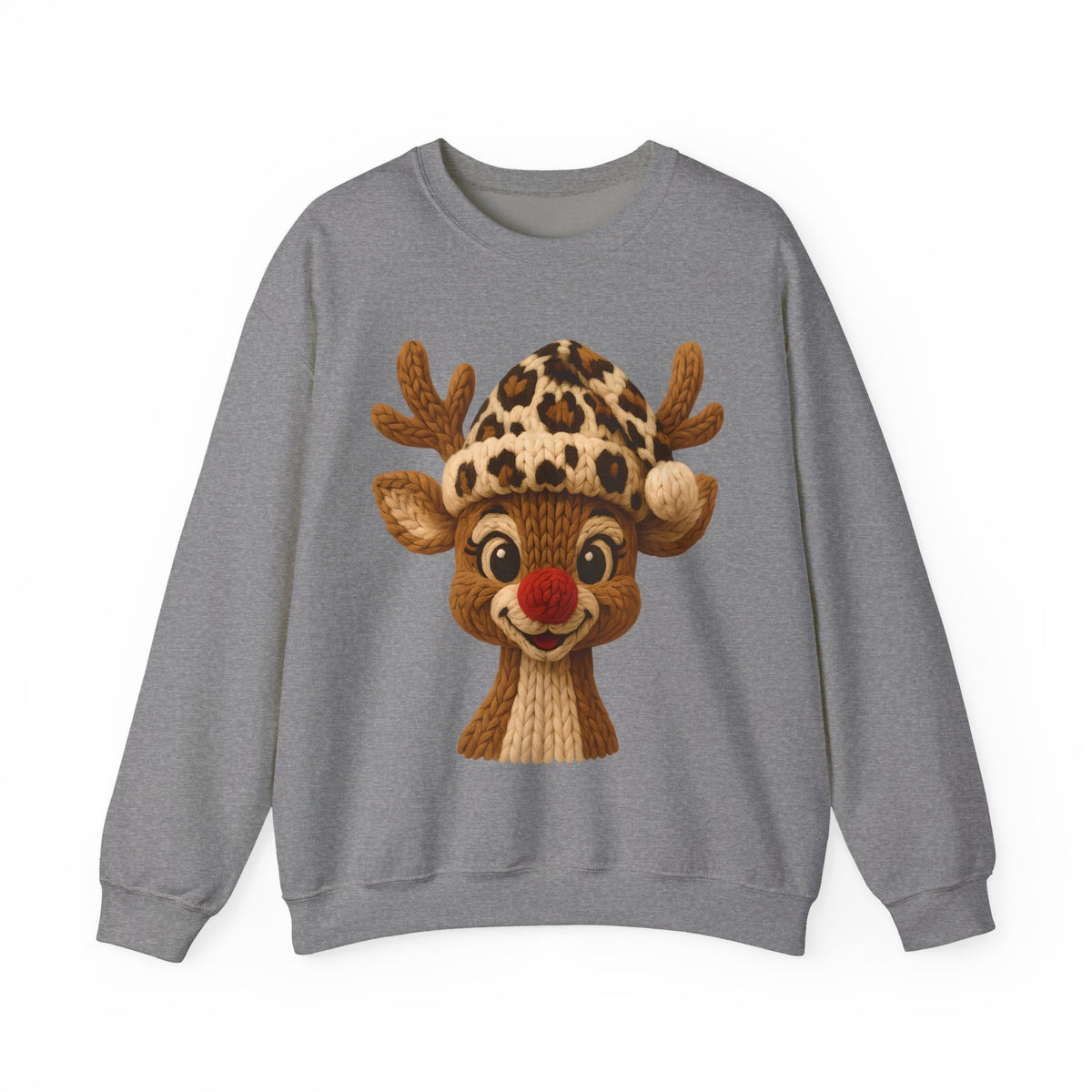 Rudolph Reindeer Leopard Santa Hat Christmas – Gildan Heavy Blend | Trendy Women’s Soft Sweatshirt. Direct to Garment. Printed & Shipped in the USA. Unisex Sizes.