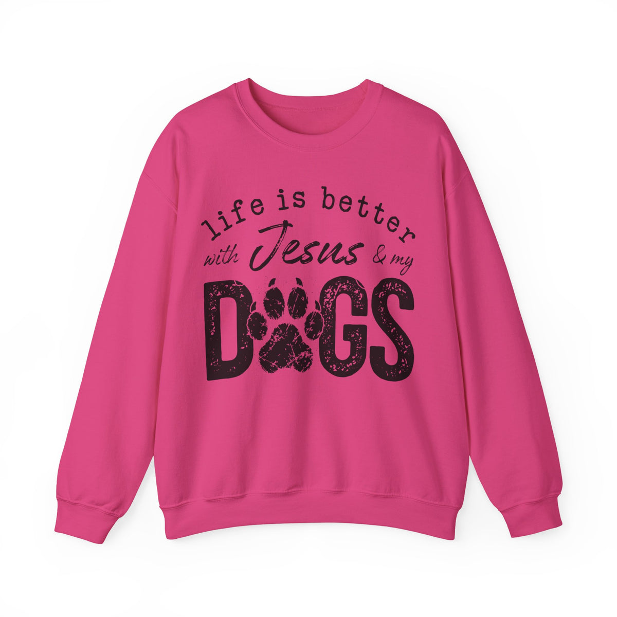 Life is Better With Jesus and My Dogs – Gildan Heavy Blend | Trendy Women’s and Men's Soft Sweatshirt. Direct to Garment. Printed & Shipped in the USA. Unisex Sizes.
